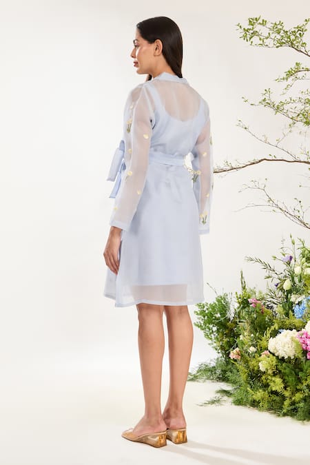 Meadow Hand Embroidered Sheer Midi Dress 