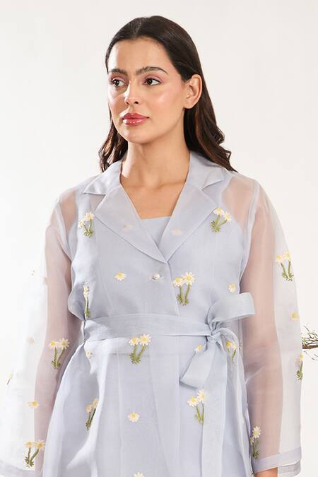 Shop_Meadow_Blue , Cotton, Organza Embroidery Collared Floral Hand Jacket _Online_at_Aza_Fashions