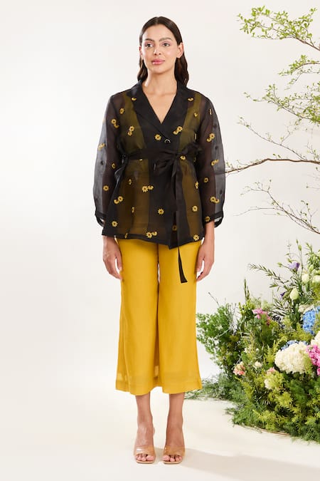 Meadow Contrast Hand Embroidered Jacket Pant Set 