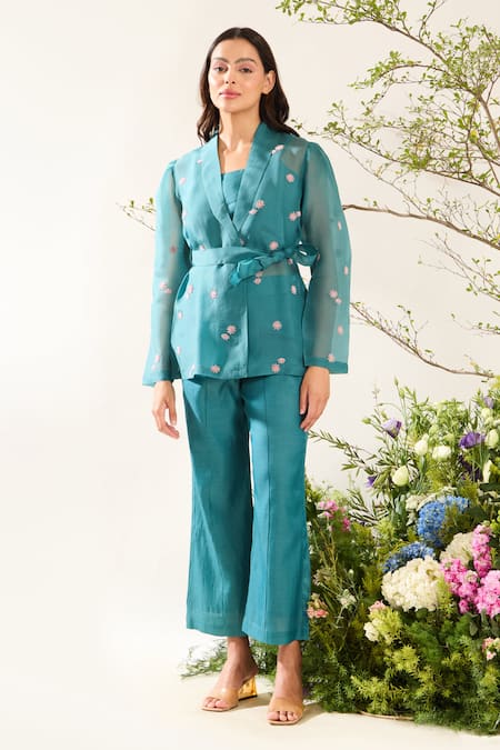 Meadow Bloom Embroidered Jacket Pant Set 