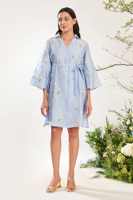 Meadow Ditsy Daisy Embroidered Shirt Dress With Inner Dress 