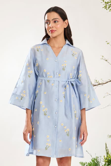 Meadow Ditsy Daisy Embroidered Shirt Dress With Inner Dress 