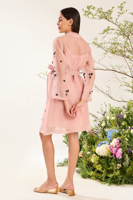 Meadow Blossom Embroidered Coat Dress With Belt 