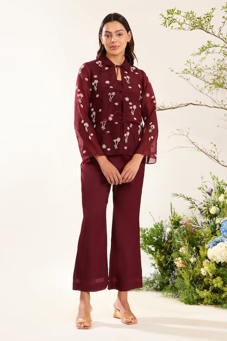 Meadow Floret Embroidered Jacket Pant Set 