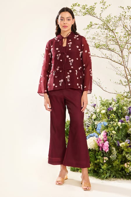 Meadow Floret Embroidered Jacket Pant Set 