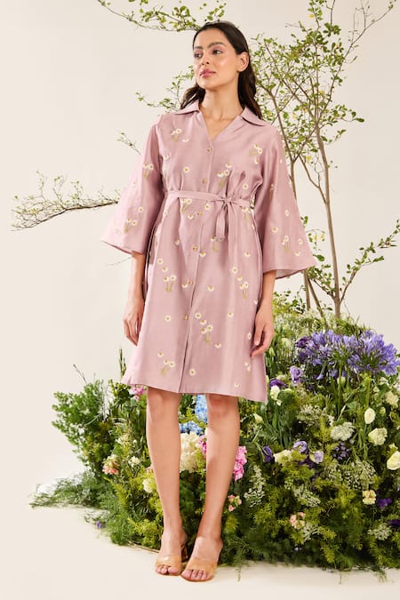 Meadow Bloom Daisy Embroidered Shirt Dress With Inner Dress 