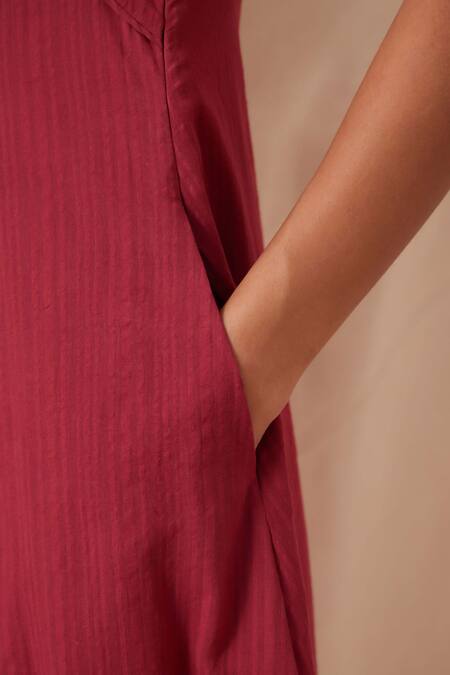 Shop The Summer House Maroon Cotton Round Neck Emy Solid Flared Dress Shop_The Summer House_Maroon Cotton Round Neck Emy Solid Flared Dress