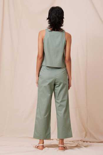 Shop The Summer House Green Cotton Round Neck Kifli Solid Top And Pant Co-ord Set at Aza Fashions Shop_The Summer House_Green Cotton Round Neck Kifli Solid Top And Pant Co-ord Set_at_Aza_Fashions