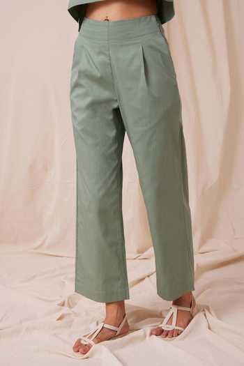The Summer House Green Cotton Round Neck Kifli Solid Top And Pant Co-ord Set at Aza Fashions The Summer House_Green Cotton Round Neck Kifli Solid Top And Pant Co-ord Set_at_Aza_Fashions