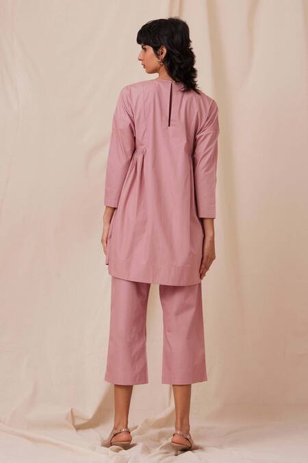 Shop The Summer House Pink Cotton Round Neck Natsu Solid Tunic And Pant Co-ord Set at Aza Fashions Shop_The Summer House_Pink Cotton Round Neck Natsu Solid Tunic And Pant Co-ord Set_at_Aza_Fashions