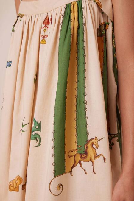 Shop_The Summer House_Beige Cotton, Voile Square Neck Selma Carnival Print Maxi Dress_Online_at_Aza_Fashions