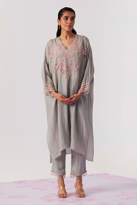 One Not Two Embroidered A-line Kurta & Pant Set 