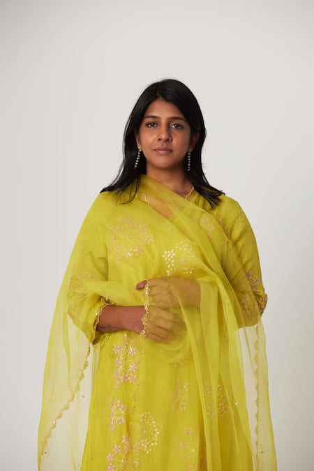 Shop One Not Two Yellow Viscose, Silk, Modal, Satin Sequins, Beads, Embroidery Kurta With Pant at Aza Fashions Shop_One Not Two_Yellow Viscose, Silk, Modal, Satin Sequins, Beads, Embroidery Kurta With Pant _at_Aza_Fashions