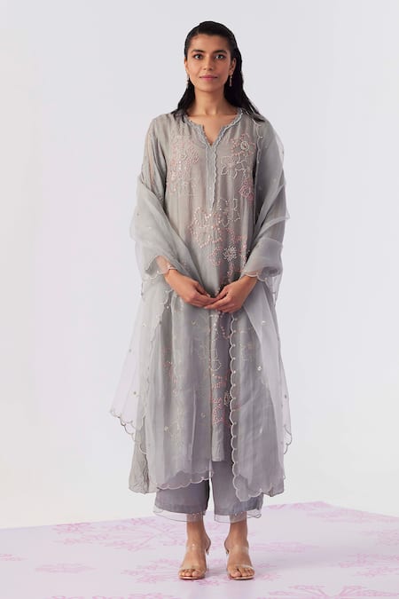 One Not Two Bead Embroidered A-line Kurta With Pant 