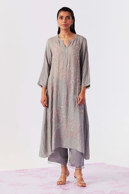 One Not Two Bead Embroidered A-line Kurta With Pant 