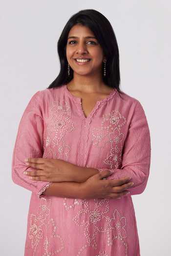 Shop One Not Two Pink Viscose, Silk, Modal, Satin Sequins, Embroidered A-line Kurta And Pant Set at Aza Fashions Shop_One Not Two_Pink Viscose, Silk, Modal, Satin Sequins, Embroidered A-line Kurta And Pant Set _at_Aza_Fashions