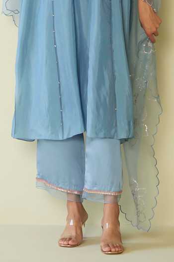 One Not Two Blue Viscose, Silk, Modal, Satin Beads, 3d Floral A-line Kurta With Pant Online at Aza Fashions One Not Two_Blue Viscose, Silk, Modal, Satin Beads, 3d Floral A-line Kurta With Pant _Online_at_Aza_Fashions