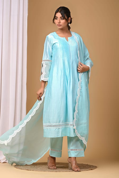 Gulabik Jaipur Chanderi Scallop Hem Kurta & Pant Set 