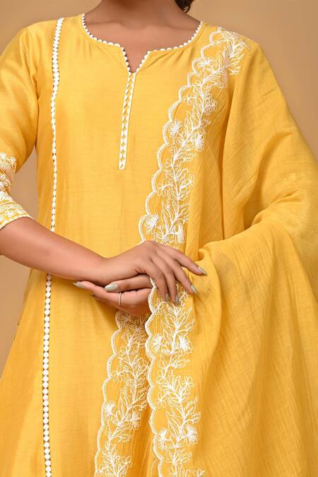 Buy Gulabik Jaipur Yellow Handloom Cotton, Chanderi Lace, Embroidery Sunshine Kurtaand Pant Set Buy_Gulabik Jaipur_Yellow Handloom Cotton, Chanderi Lace, Embroidery Sunshine Kurtaand Pant Set