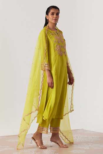 Shop One Not Two Yellow Viscose, Silk, Modal, Satin Pearls, Sequins, Embroidered Kurta With Pant at Aza Fashions Shop_One Not Two_Yellow Viscose, Silk, Modal, Satin Pearls, Sequins, Embroidered Kurta With Pant _at_Aza_Fashions