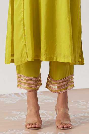 One Not Two Yellow Viscose, Silk, Modal, Satin Pearls, Sequins, Embroidered Kurta With Pant Online at Aza Fashions One Not Two_Yellow Viscose, Silk, Modal, Satin Pearls, Sequins, Embroidered Kurta With Pant _Online_at_Aza_Fashions