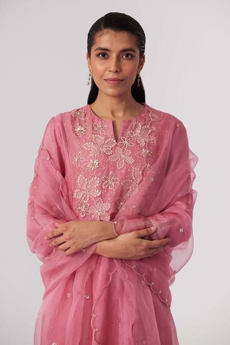 Buy One Not Two Pink Viscose, Silk, Modal, Satin Pearls, Floral Yoke Embroidered Kurta With Pant Online at Aza Fashions Buy_One Not Two_Pink Viscose, Silk, Modal, Satin Pearls, Floral Yoke Embroidered Kurta With Pant _Online_at_Aza_Fashions