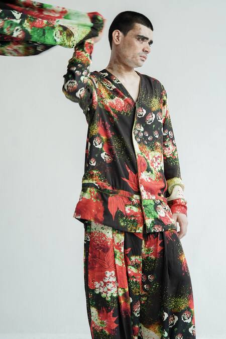 Shop Til Red Cotton Florid Print Jacket And Pant Set Online at Aza Fashions Shop_Til_Red Cotton Florid Print Jacket And Pant Set _Online_at_Aza_Fashions