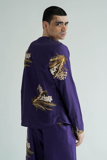 Buy_TIL_Purple Chanderi Digital Firefly Amethyst _Online_at_Aza_Fashions