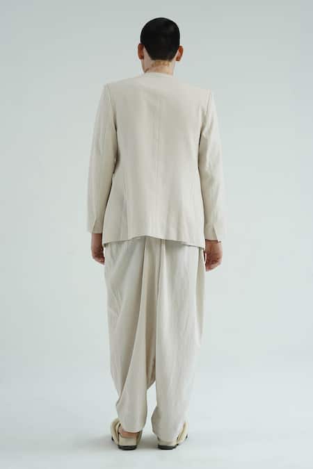 Shop_Til_Ivory Cotton Jacket And Pant Set _at_Aza_Fashions