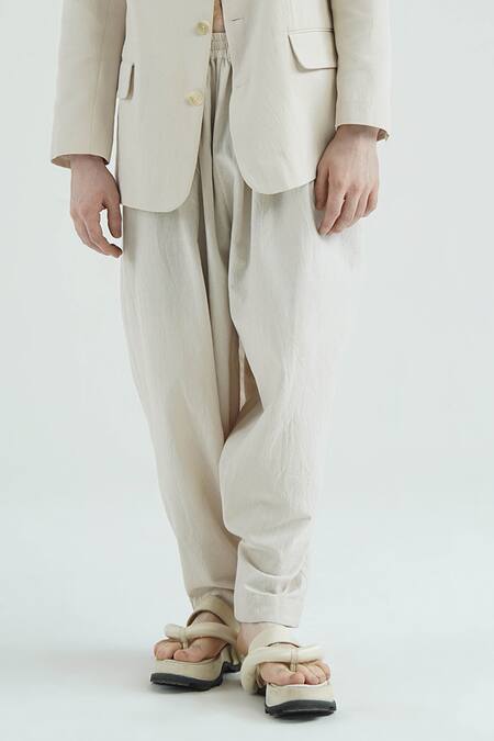 Til_Ivory Cotton Jacket And Pant Set _Online_at_Aza_Fashions