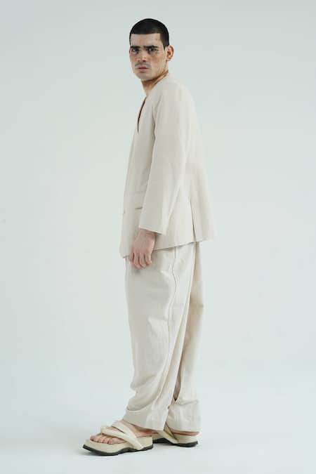 Buy_Til_Ivory Cotton Jacket And Pant Set _Online_at_Aza_Fashions