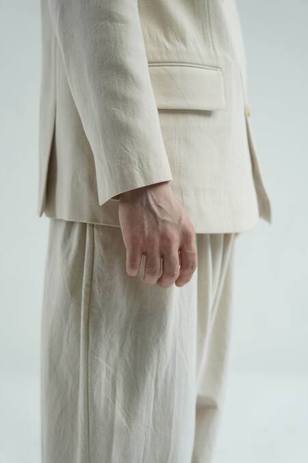 Shop_Til_Ivory Cotton Jacket And Pant Set _Online_at_Aza_Fashions