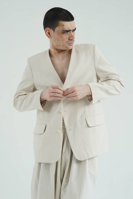Til_Ivory Cotton Jacket And Pant Set _at_Aza_Fashions