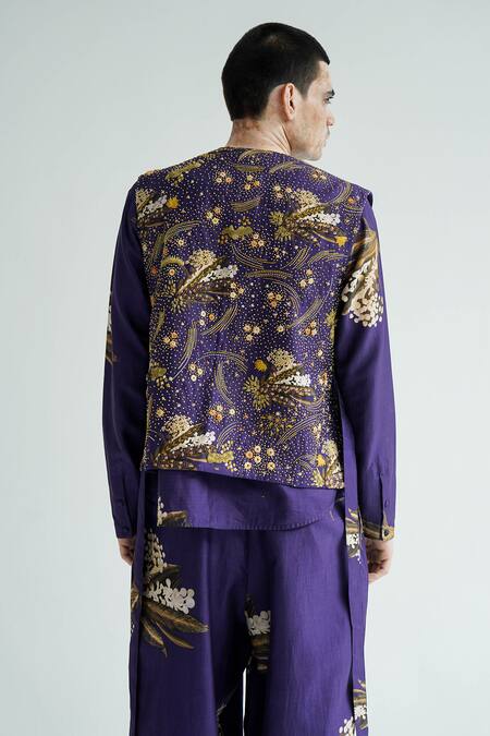 Shop_Til_Purple Chanderi Embroidery Cotton Hand Jacket _at_Aza_Fashions