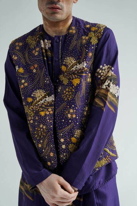 Til_Purple Chanderi Embroidery Cotton Hand Jacket _Online_at_Aza_Fashions