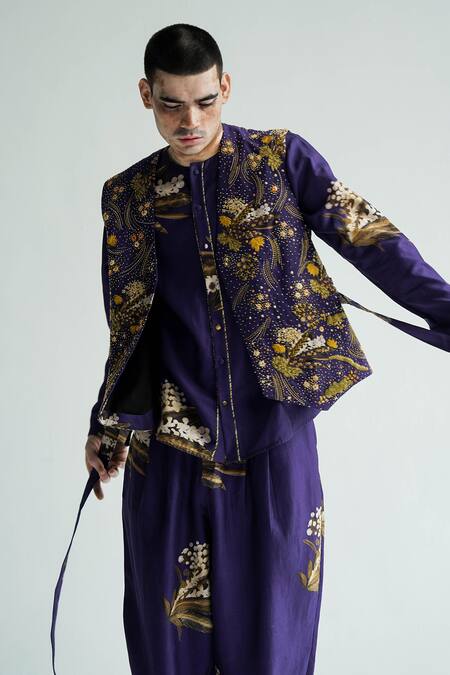 Buy_Til_Purple Chanderi Embroidery Cotton Hand Jacket _Online_at_Aza_Fashions