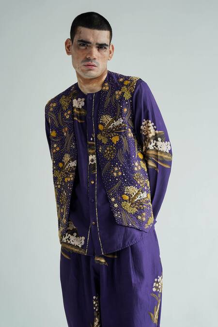 Shop_Til_Purple Chanderi Embroidery Cotton Hand Jacket _Online_at_Aza_Fashions