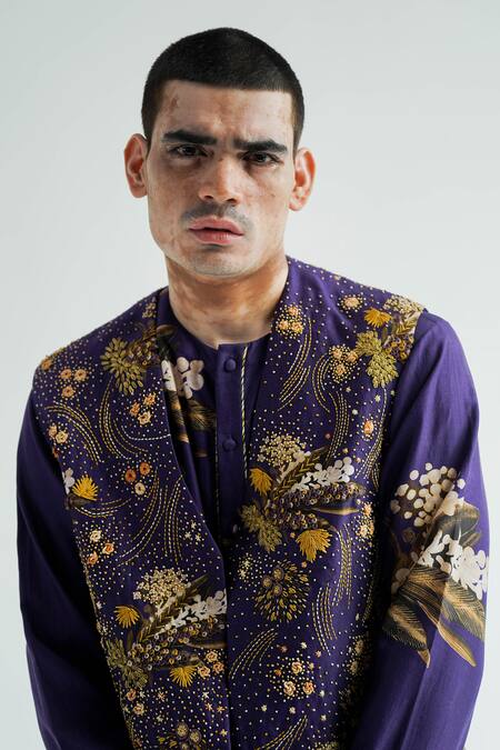 Til_Purple Chanderi Embroidery Cotton Hand Jacket _at_Aza_Fashions