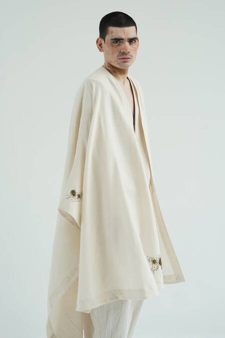 Til_Ivory Cotton Hand Embroidered Cape _Online_at_Aza_Fashions