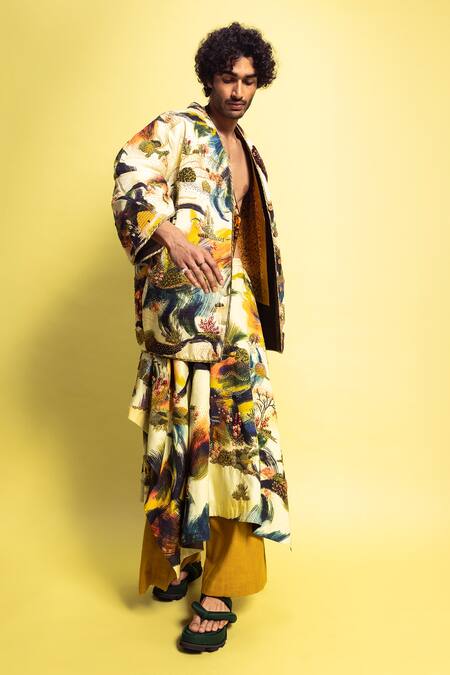 Til_Multi Color Cotton Embroidery Brush Stroke Print Jacket _Online_at_Aza_Fashions
