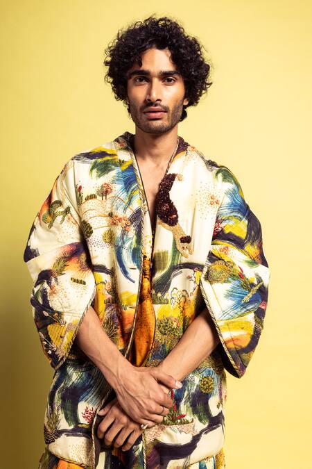 Buy_Til_Multi Color Cotton Embroidery Brush Stroke Print Jacket _Online_at_Aza_Fashions