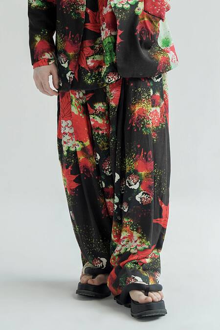 Til_Red Cotton Florid Print Jacket _Online_at_Aza_Fashions