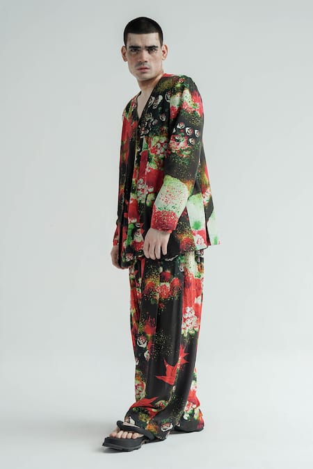 Buy_Til_Red Cotton Florid Print Jacket _Online_at_Aza_Fashions