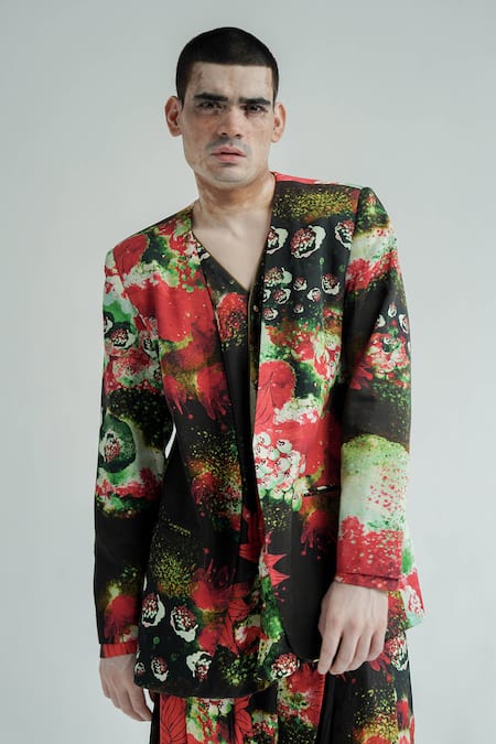 Shop_Til_Red Cotton Florid Print Jacket _Online_at_Aza_Fashions