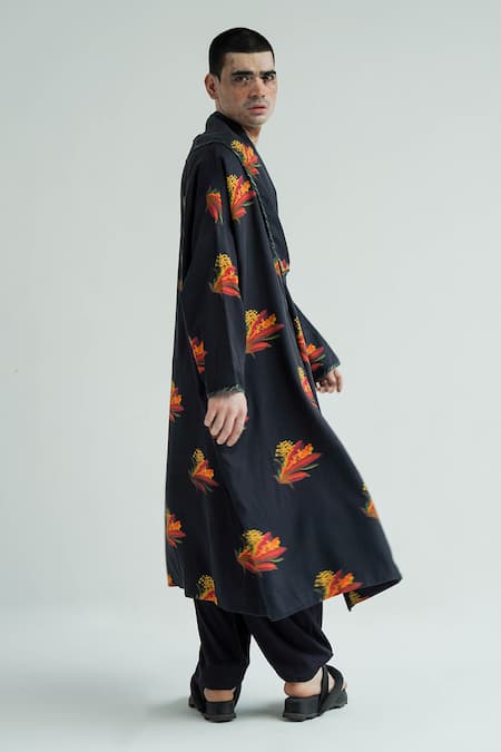 Shop Til Black Cotton Oysho Firefly Print Overlay Jacket at Aza Fashions Shop_Til_Black Cotton Oysho Firefly Print Overlay Jacket _at_Aza_Fashions