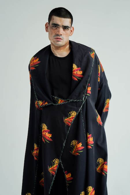 Til Black Cotton Oysho Firefly Print Overlay Jacket Online at Aza Fashions Til_Black Cotton Oysho Firefly Print Overlay Jacket _Online_at_Aza_Fashions