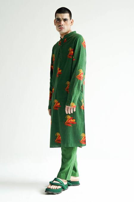 Buy Til Green Cotton Embroidery Firefly Print Kurta And Pant Set Buy_Til_Green Cotton Embroidery Firefly Print Kurta And Pant Set