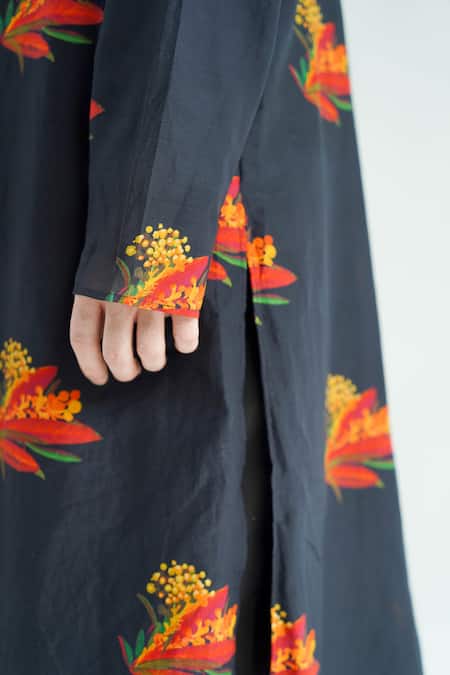 Buy_Til_Black Silk, Cotton Firefly Print Kurta With Pant _Online_at_Aza_Fashions