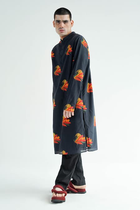 Buy_Til_Black Silk, Cotton Firefly Print Kurta With Pant 