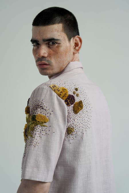 Shop_Til_Purple Cotton Embroidery Hana Shirt _at_Aza_Fashions